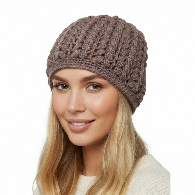 Women's wool pouff handmade crochet beanie in various colours