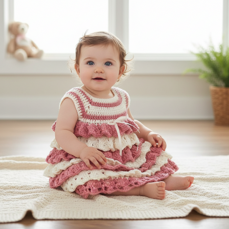 Newborn dress size 6-12 months in handcrafted ruffled wool mod. Doll