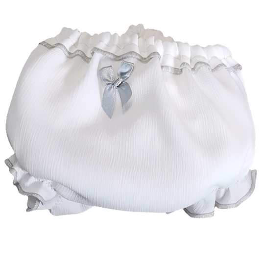 Mutandina copripannolino neonata con fiocco bianca bordo grigio o rosa