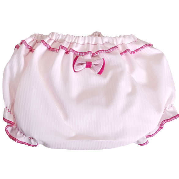 Newborn diaper panties with white bow and gray or pink edges