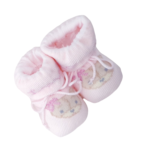 Warm cotton baby hat and shoes set with teddy bear