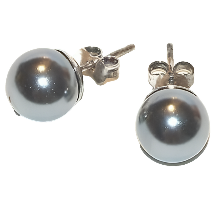 Women's earrings in 925 silver PERLE, pink gray pearl, 8 mm stud and butterfly