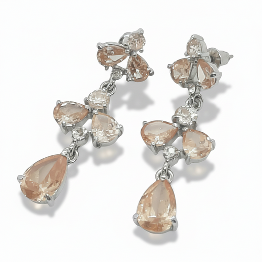 Orecchini Pendenti Tono Argento con Pietre Color Topazio - 4.5cm