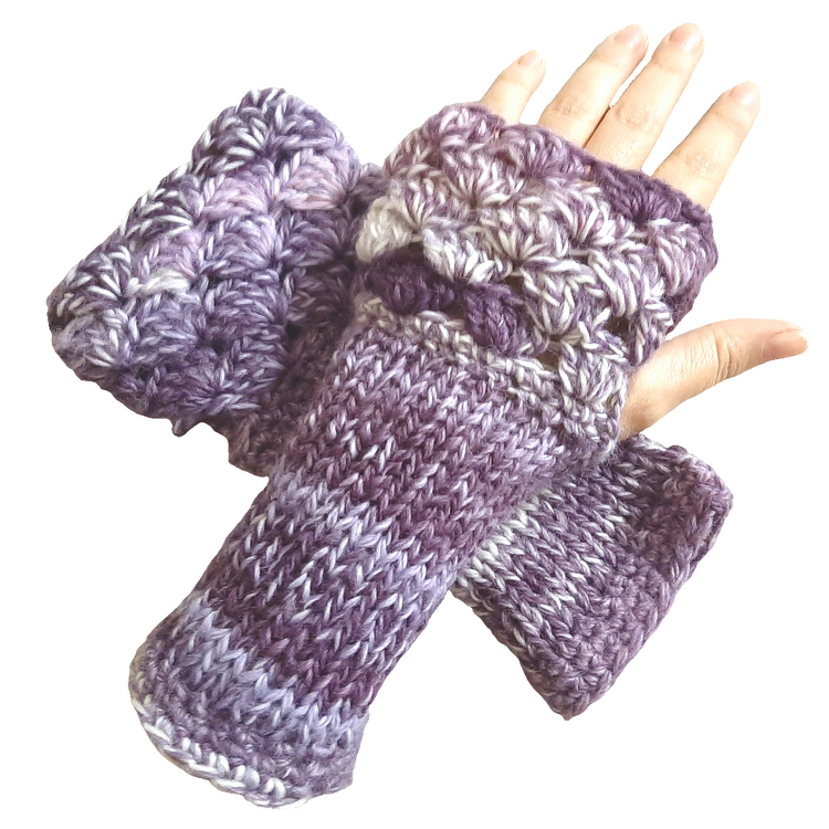 Handmade Fingerless Gloves Fans - Gradient Purple