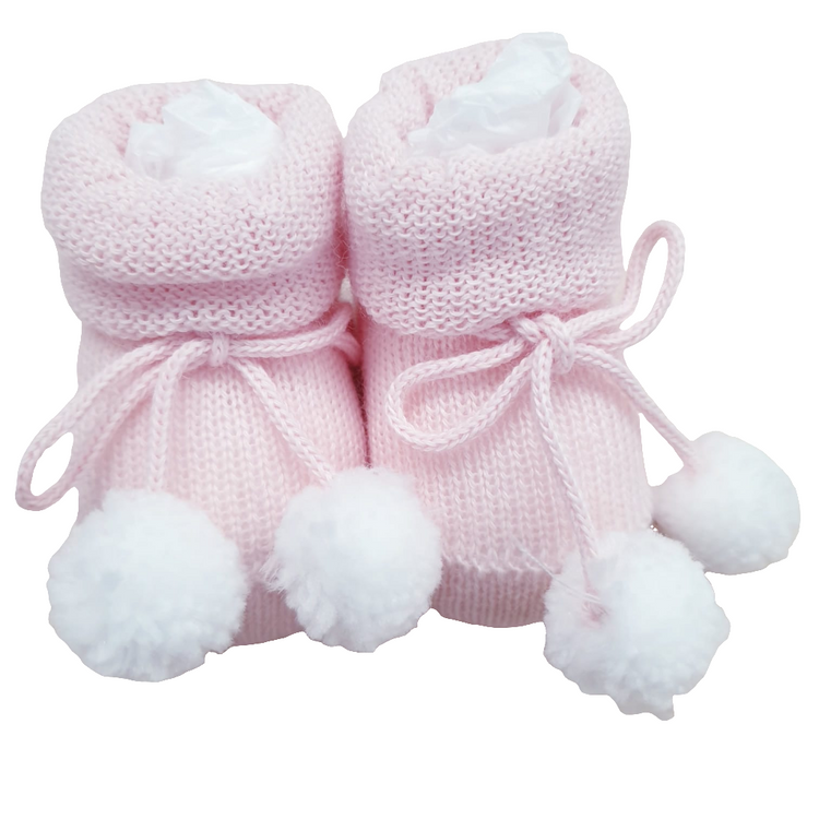 Newborn baby shoes in wool with pom poms