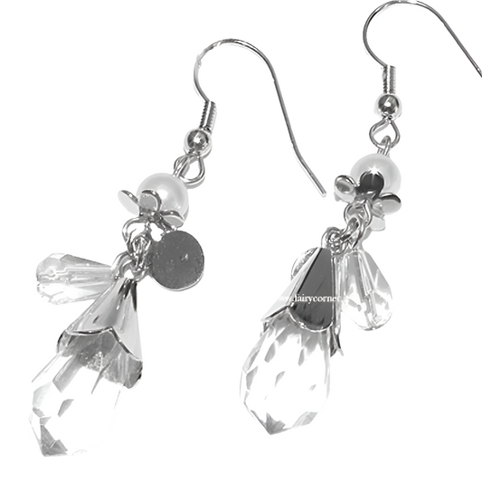 Orecchini Pendenti Tono Argento con Perla e Goccia Briolette Crystal - 4cm