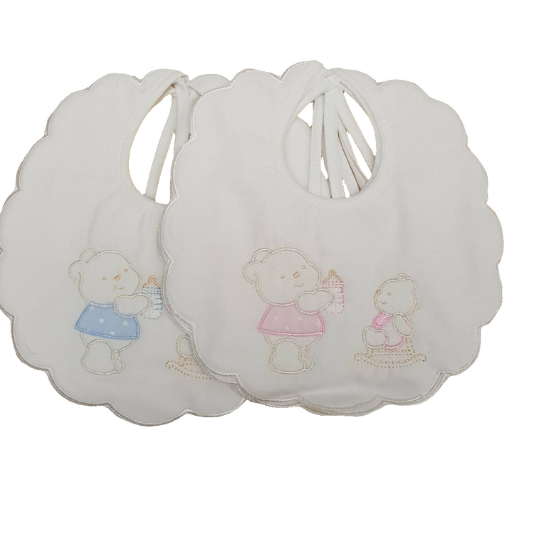 Baby girl's bib in cotton with TEDDY embroidery