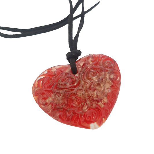 Red glass heart pendant necklace