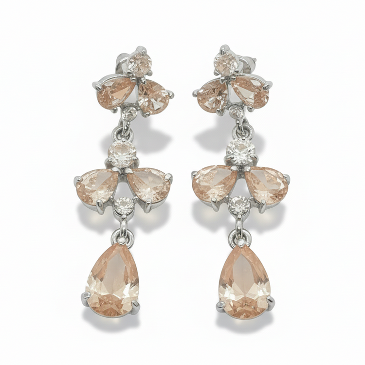 Orecchini Pendenti Tono Argento con Pietre Color Topazio - 4.5cm