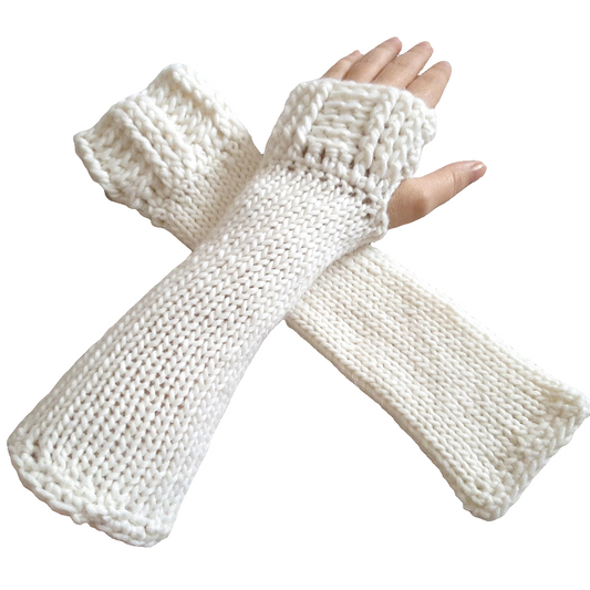 Handmade Long Fingerless Gloves - White