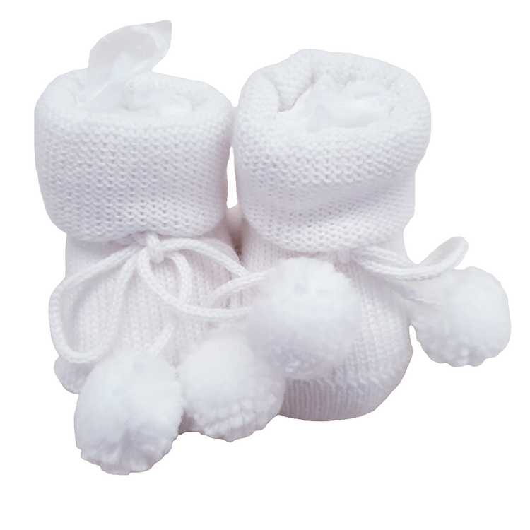 Newborn baby shoes in wool with pom poms