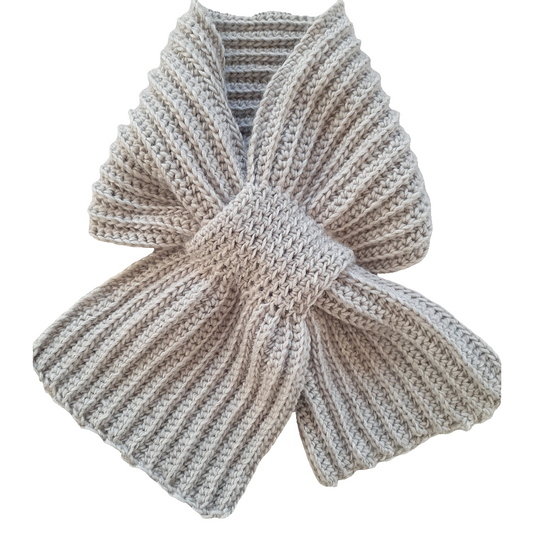 Unisex handmade crochet tie scarf GRAY BEIGE