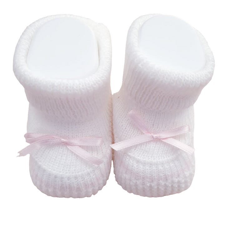 Newborn shoes in cream wool blend with pink bow