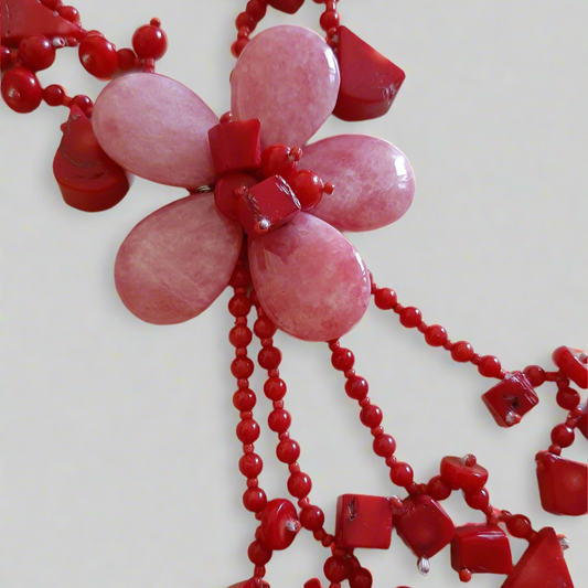 Collana in pietre naturali fiore corallo bamboo e agata