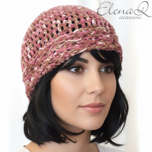 Women's wool hat shaded brown pink merino - handmade crochet