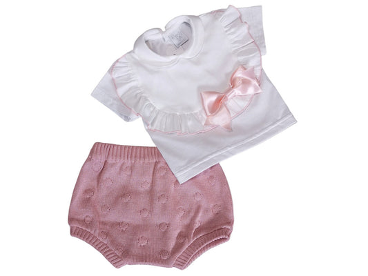 Completo clinico neonata in filo bianco e rosa Tg 0
