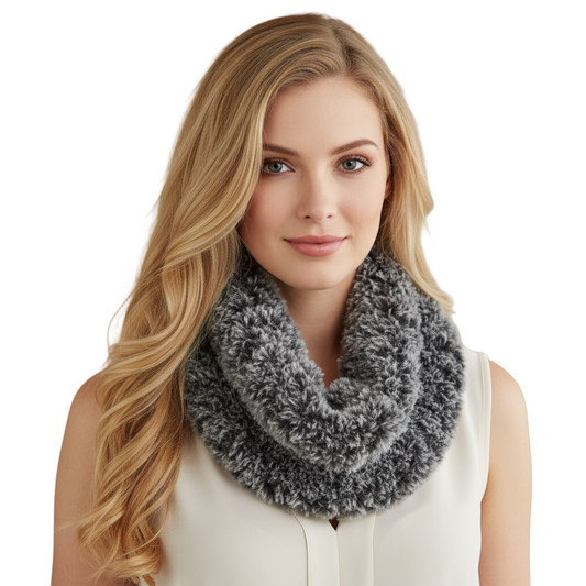 Infinity Scarf hand-knitted fur effect neck warmer - grey