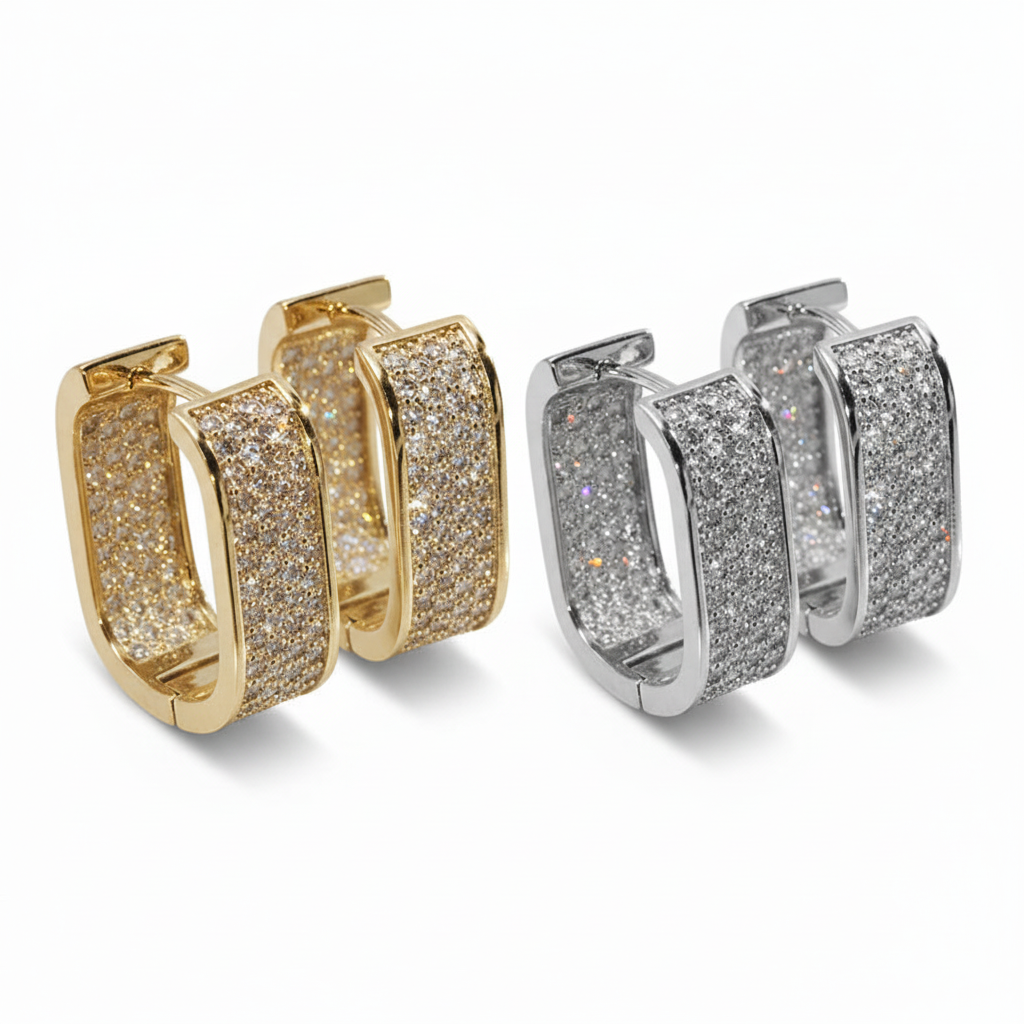 Orecchini Cerchi Rettangolari Oro e Argento