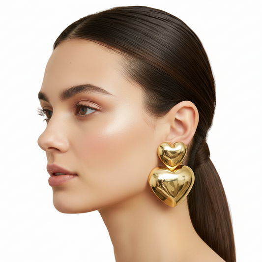 Orecchini Doppio Cuore Pouff Indossati