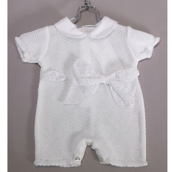 Newborn clinical romper in white thread with bow Size 0