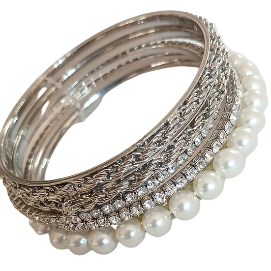 Bracciale set 5 bracciali strass bianco tono argento