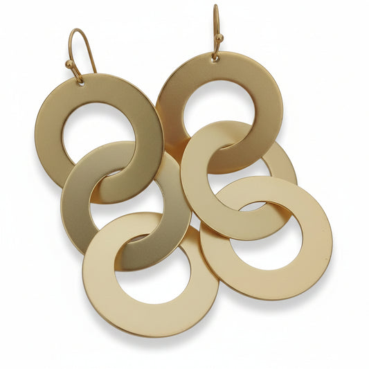 Orecchini CIRCLES - 3 Cerchi Intrecciati Tono Oro Satinato