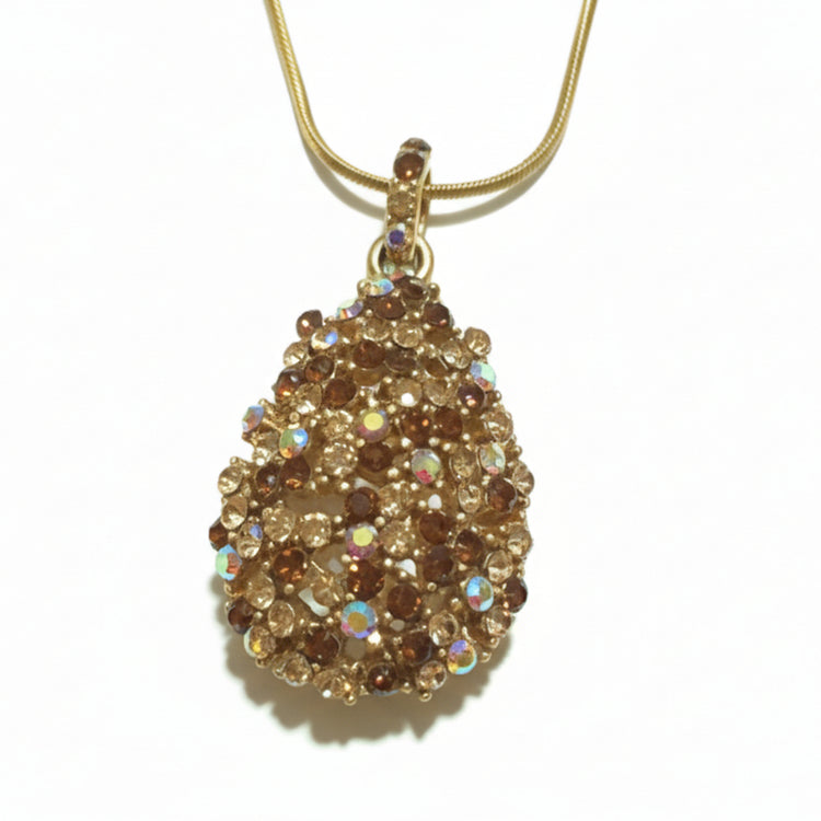 Collana con ciondolo goccia zirconi ambra girocollo