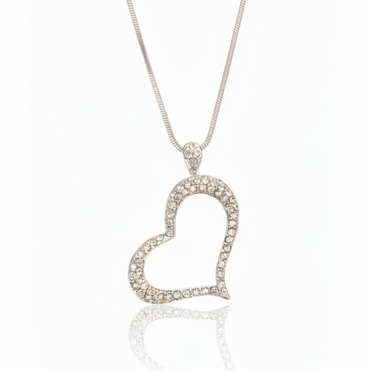 Collana Girocollo con Ciondolo Cuore e Zirconi Bianchi - Tono Argento