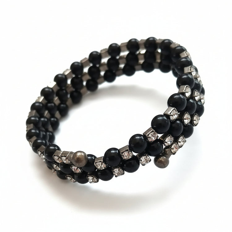 Bracciale a Spirale Perle Nere e Cristalli small
