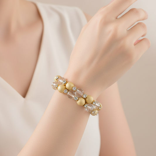 Bracciale a Spirale Perle Oro e Cristalli - Versione Small