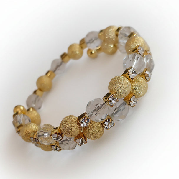 Bracciale a Spirale Perle Oro e Cristalli - Versione Small
