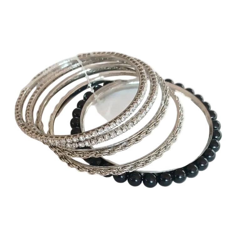 Bracciale set 5 bracciali strass nero tono argento