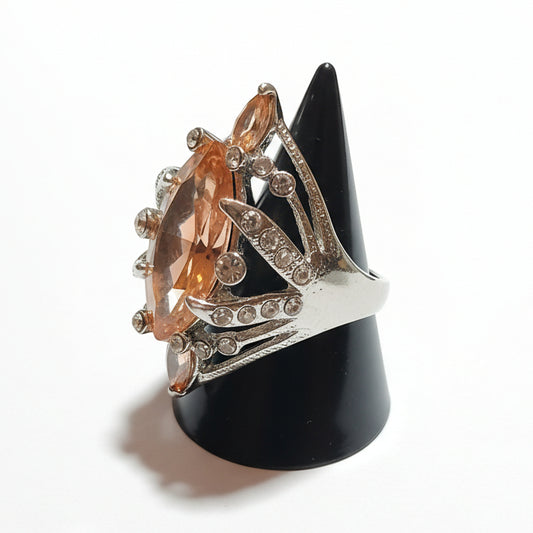 Anello Donna Pietra Orange e Strass Bianchi - Metallo Tono Argento AMIGDALA