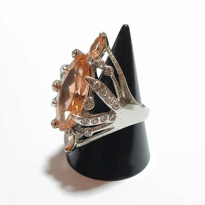 Anello Donna Pietra Orange e Strass Bianchi - Metallo Tono Argento AMIGDALA