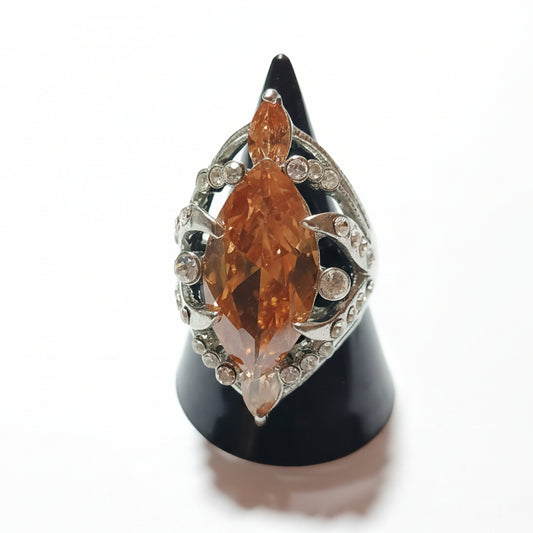 Anello Donna Pietra Orange e Strass Bianchi - Metallo Tono Argento AMIGDALA