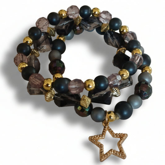 Bracciale Multifilo Nero e Oro con Ciondolo Stella