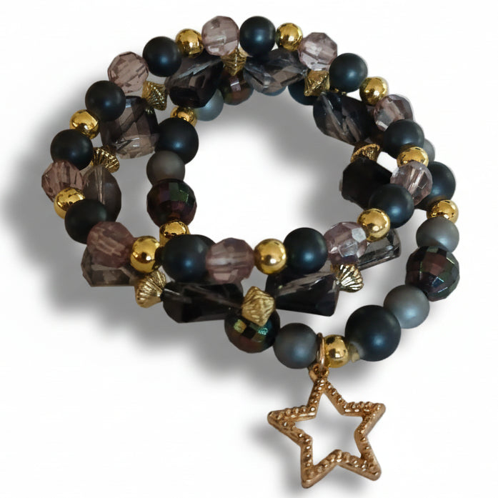 Bracciale Multifilo Nero e Oro con Ciondolo Stella
