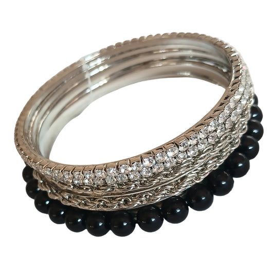 Bracciale set 5 bracciali strass nero tono argento