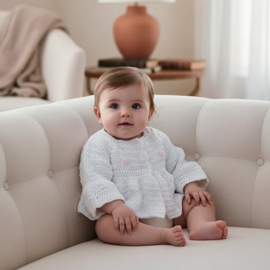 Cardigan Coprifasce Neonata Uncinetto - 100% Cotone OekoTex Tg 3-6 Mesi