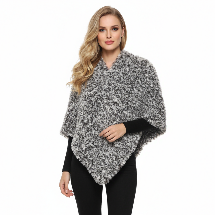 Women's handcrafted faux fur poncho - microfibre