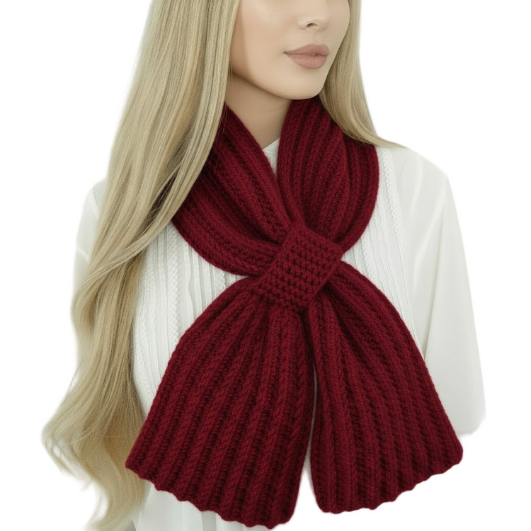 Sciarpa cravatta unisex artigianale uncinetto ROSSO BORDEAUX