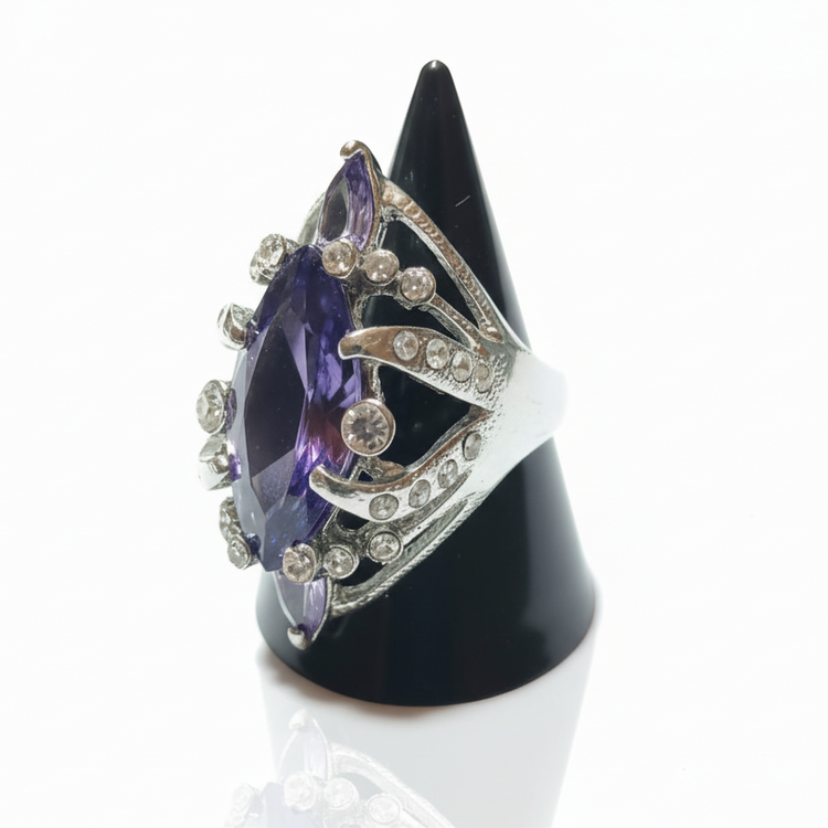 Anello Donna Pietra Viola e Strass Bianchi - Metallo Tono Argento AMIGDALA