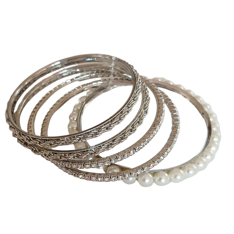 Bracciale set 5 bracciali strass bianco tono argento
