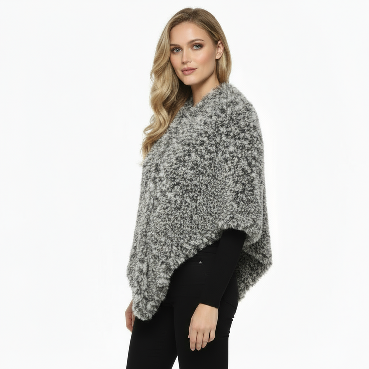 Women's handcrafted faux fur poncho - microfibre