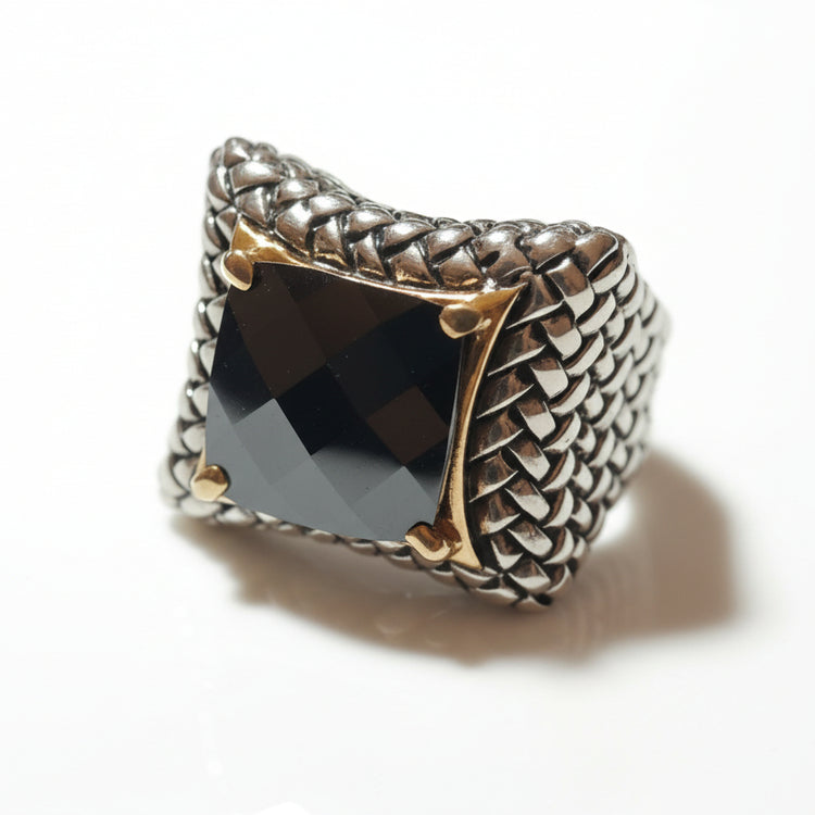 Anello Donna Intreccio Nero e Argento - Design Contemporaneo