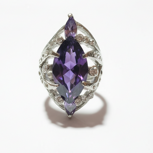 Anello Donna Pietra Viola e Strass Bianchi - Metallo Tono Argento AMIGDALA