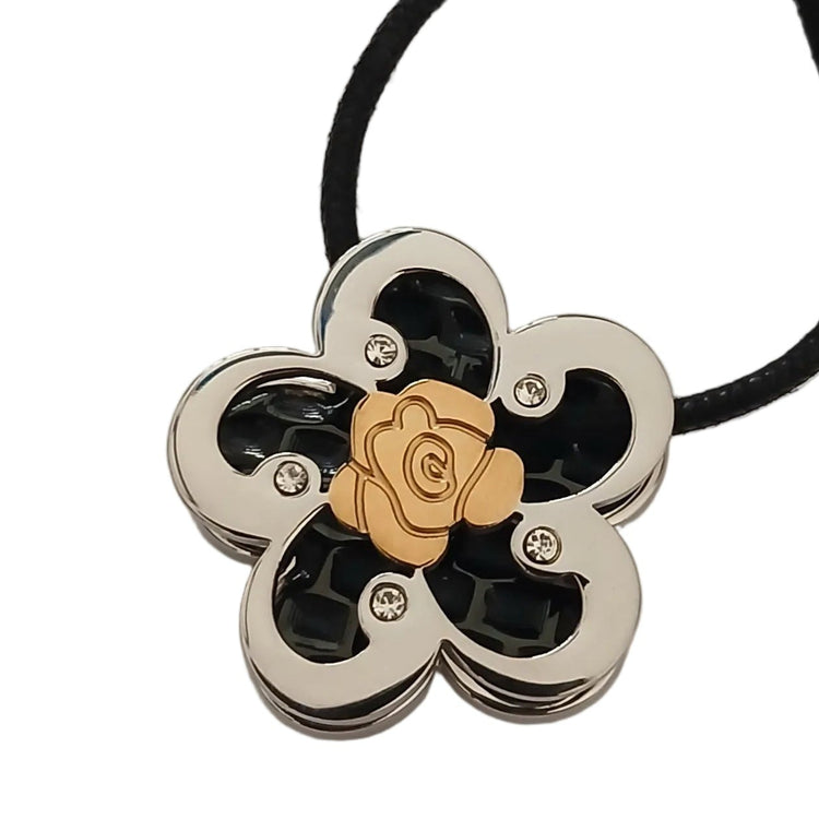 Ciondolo in Acciaio Bicolore a Fiore con Rosa e Zirconi