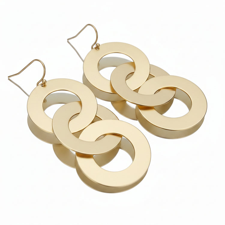 Orecchini CIRCLES - 3 Cerchi Intrecciati Tono Oro Satinato