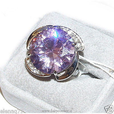 Sexy grande anello donna tono argento pietra viola ametista mis 11 - Fairy Corner