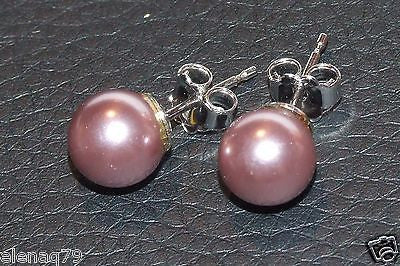 Orecchini donna argento 925 PERLE perla rosa grigio mm 8 perno e farfallina - Fairy Corner